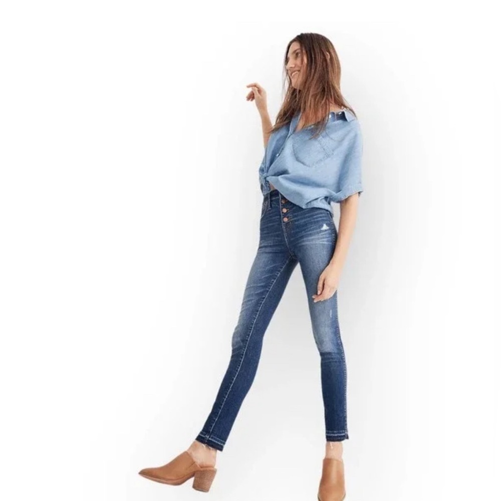 Madewell 10” High Rise Skinny Distressed Jeans Size 27”